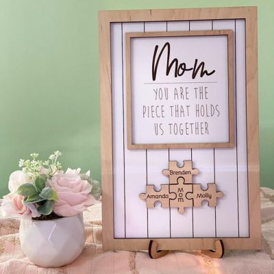 Personalized Wooden Puzzle Name Sign: Mom, the Vital Piece of Our Bond - Thoughtful Gift for Mother's Day and Grandmother's Birthday