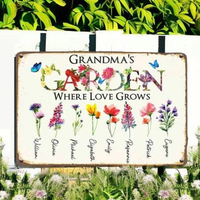 Grandma's Garden Birth Flower Outdoor Sign: Personalized Mother's Day Gift for Grandma