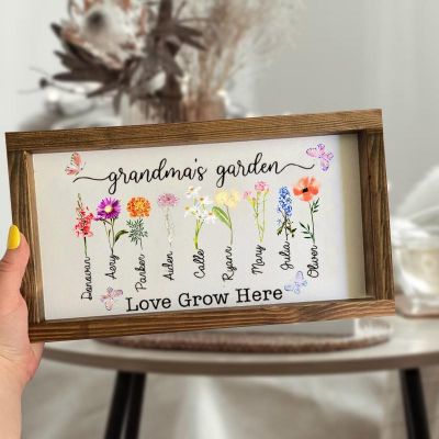 Customized Birth Month Flower Family Sign: Personalized Mother's Day Keepsake Gift for Grandma