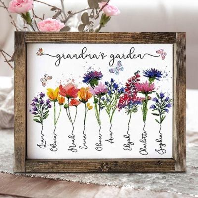 Personalized Grandma's Garden Sign: Wooden Family Birth Flower Name Sign for Mother's Day Gifts