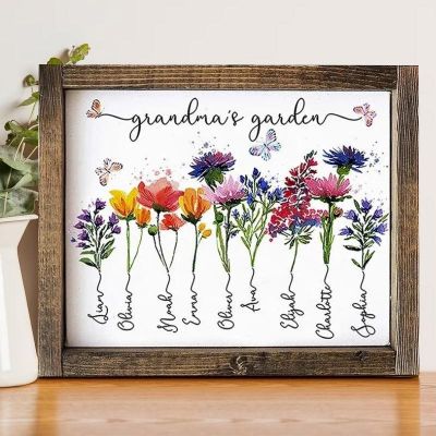 Personalized Grandma's Garden Birth Flower Sign: Gift for Mom Grandma with Grandkids' Name