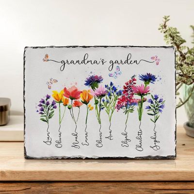 Personalized Birth Month Flower Slate Plaque: Gift for Grandma Mom with Kids' Name