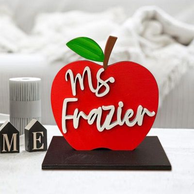 Customizable Name Wooden Apple Sign for Teachers: Back-to-School Office Decor and Thoughtful Christmas Gift