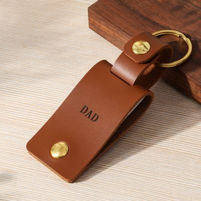 Personalized Brown Leather Photo Keychain Key Ring Gifts For Dad Father's Day
