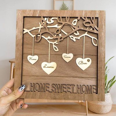 Personalized Family Tree Wood Sign - Engraved Home Wall Decor, Perfect Christmas Gift