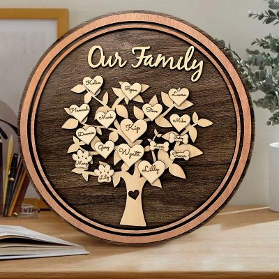 Engraved Family Tree Wood Sign - Custom Home Wall Decor, Ideal Christmas Gift