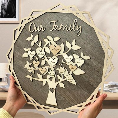 Personalized Family Tree Wood Sign - Engraved Name, Custom Home Wall Decor