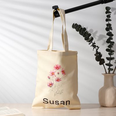 Personalized Birth Flower Gift/Custom Canvas Tote Bag/Birthday Gift For Her