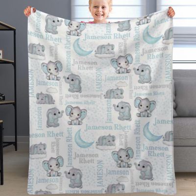 Personalized Custom Name Elephant Stars Baby Blanket