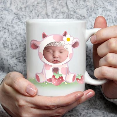 Personalized Strawberry Cow Photo Mug, Cute Cows Printed Coffee Mug