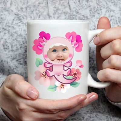 Personalized Cute Axolotl Photo Mug / Kawaii Custom Name Mug Unique Gift