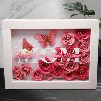 Personalized Mom Flower Shadow Box - Custom Name Gift for Mother's Day