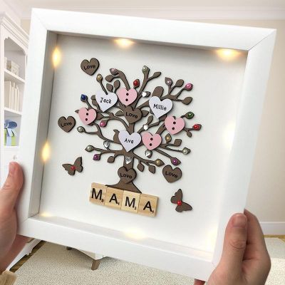 Personalized Family Tree Wood Frame - Engraved Home Decor for Grandma and Mom