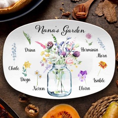 Personalized Birth Month Flower Platter with Grandchildren's Names - Gift for Grandma/Nana Grandma's Garden