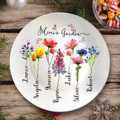 Custom Birth Month Flowers Family Platter with Kids' Names - Unique Sentimental Gift for Mom