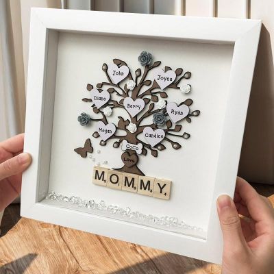 Personalized Family Flower Tree Frame - Engraved Name Home Decor, Perfect Gift for Mom