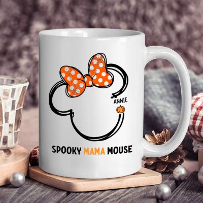 Spooky Mama Mouse Custom Names Mug- Personalized Cute Halloween Gift For Mom