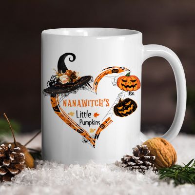 Nanawitch's Little Pumpkins Mug - Personalized Custom Names Halloween Gift For Grandmother
