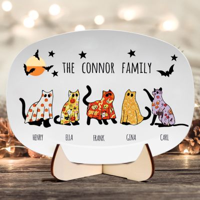 Halloween Ghost Cats Platter Customization, Personalized Unique Halloween Gift For Pet Lovers