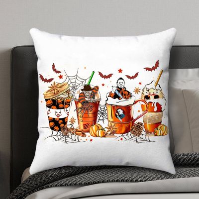 Skull Coffee Cups Print Pillow - Personalized Unique Halloween Gift For Coffee Lovers