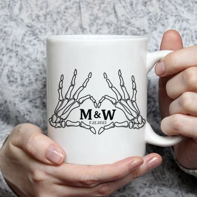 Personalized Heart Sign Skeleton Mug, Custom Halloween Gift For Her / Him