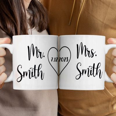 Customized Couple Coffee Mug Set, Custom Anniversary Gift For Couples
