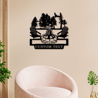 Personalized Custom Metal Sign Campfire Monogram Wall Decor