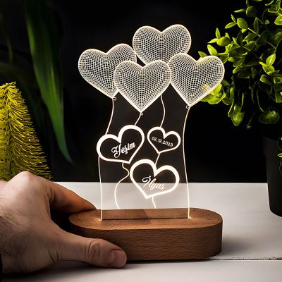 Personalized 3D Heart Balloon Night Light – Valentine’s Day Anniversary Gift