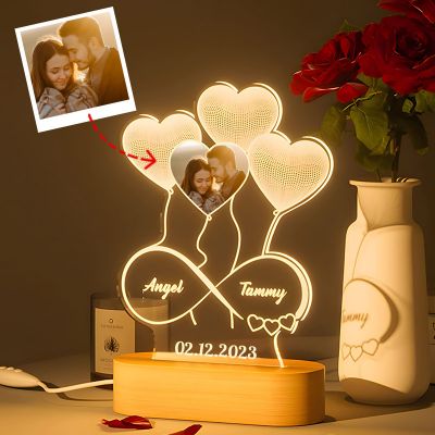 Personalized 3D Heart Balloon Night Light With Photo – Valentine’s Day Anniversary Gift