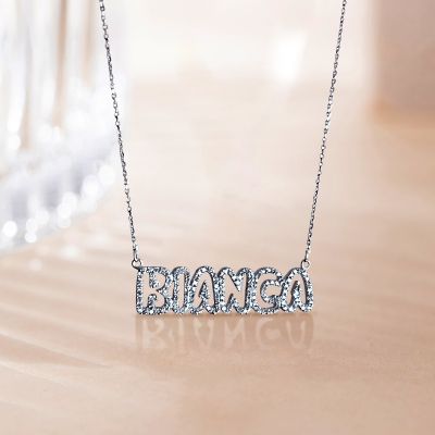 The Diamond Bubble Outlined Name Necklace 18‘’, Customized Jewelry Name Gift
