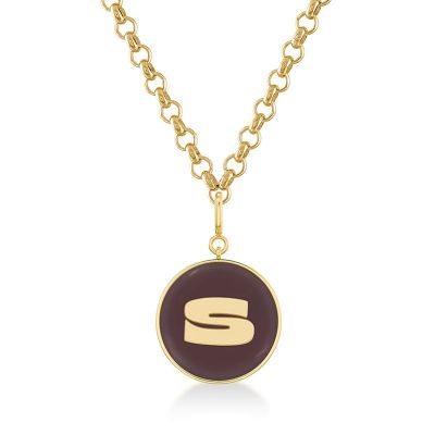 Personalized Brown Round Letter A-Z Pendant Necklace
