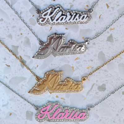 Customized Name With Diamond Necklace, Personalized Barbie Pink Name Jewelry Gift