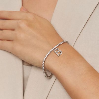 Customized Initial A-Z Tennis Bracelet, Personalized Diamond Jewelry Gifts For Her